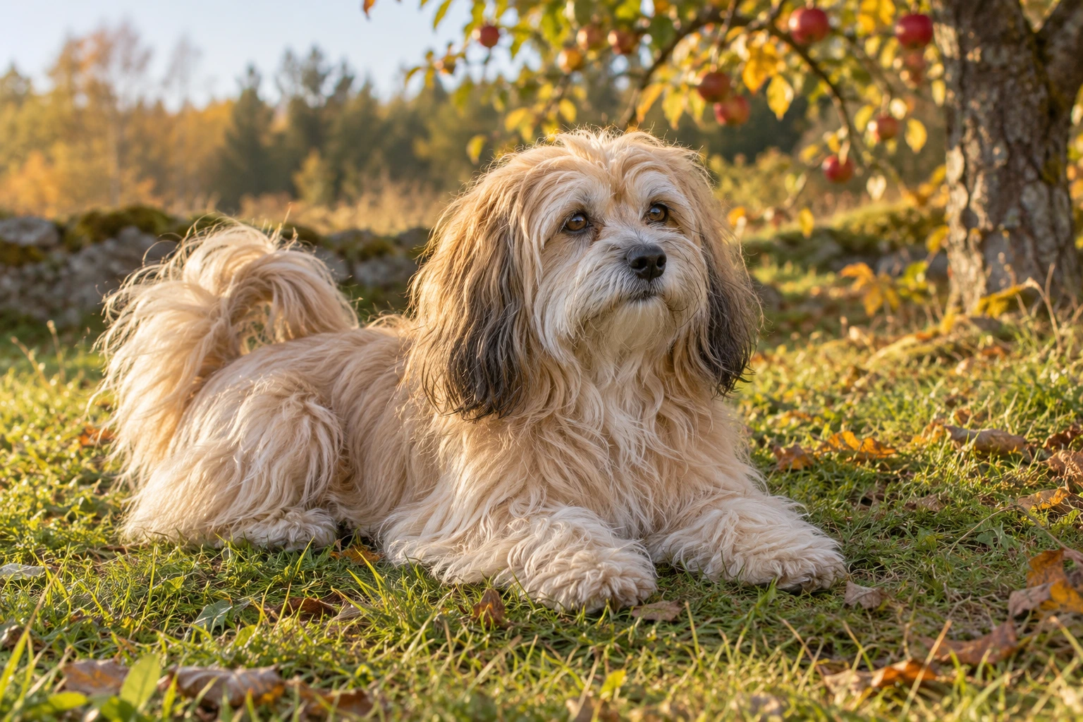 Senior af racen Bichon Havanais, ca. 10 år, i et nordisk hverdagsmiljø