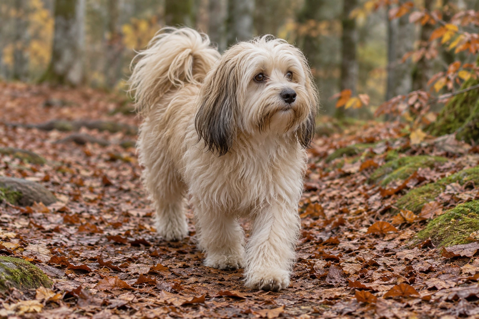 Unghund af racen Bichon Havanais, ca. 9 måneder, i et nordisk hverdagsmiljø