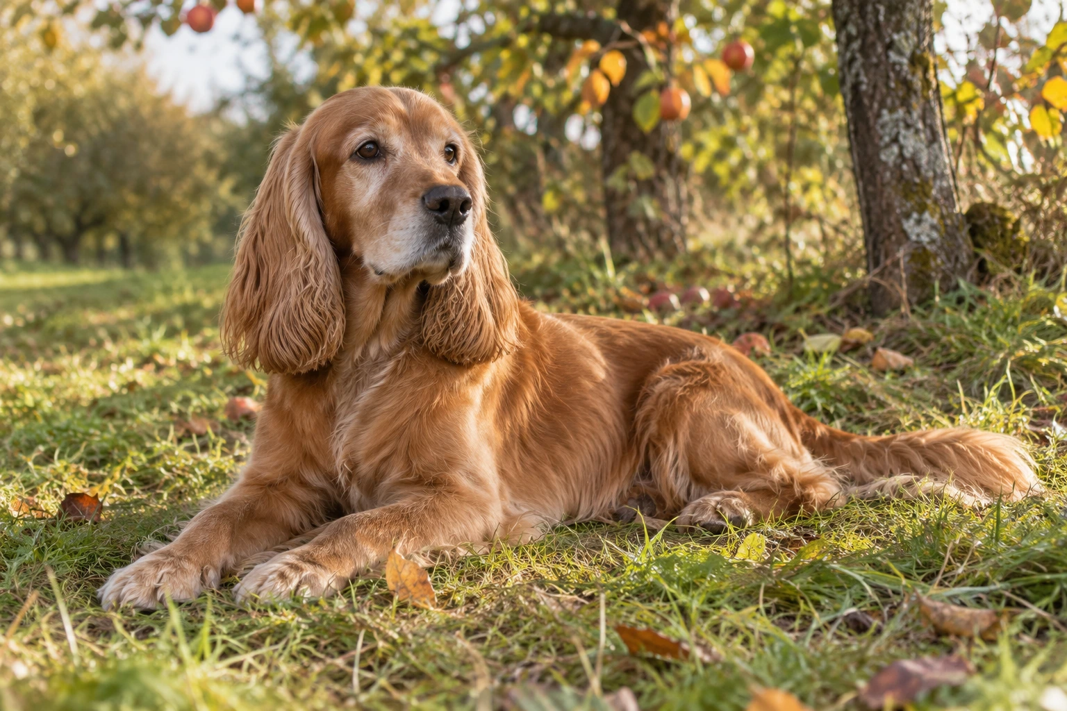 Senior af racen Engelsk Cocker Spaniel, ca. 10 år, i et nordisk hverdagsmiljø