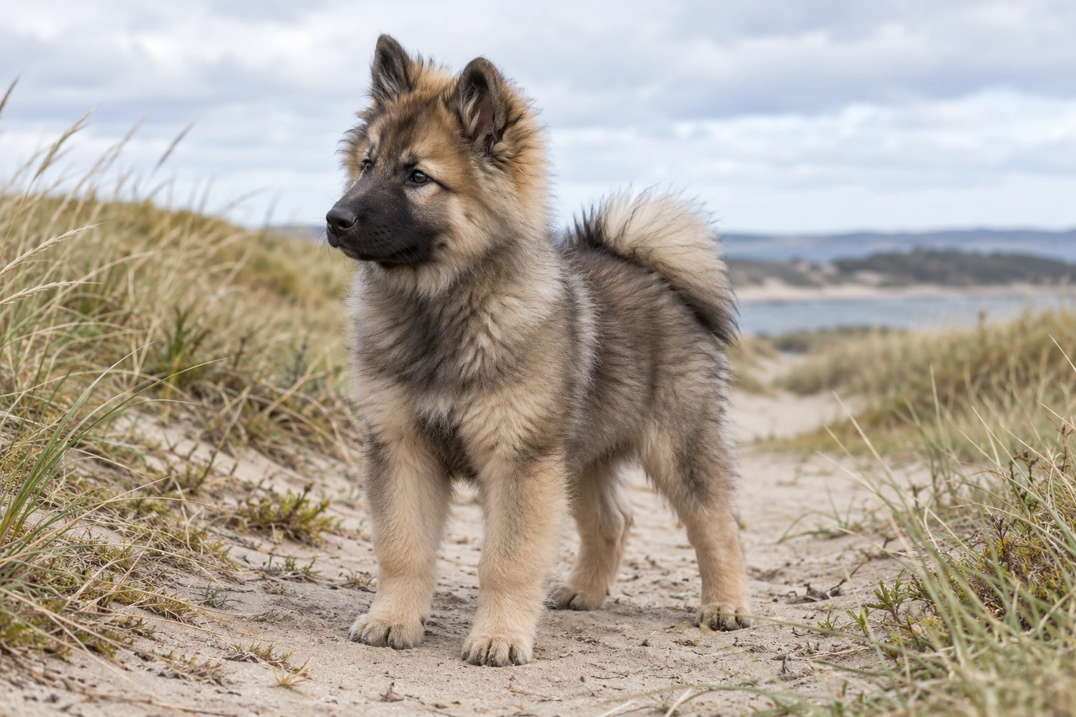 Hvalp af racen Eurasier, ca. 12 uger, i et nordisk hverdagsmiljø
