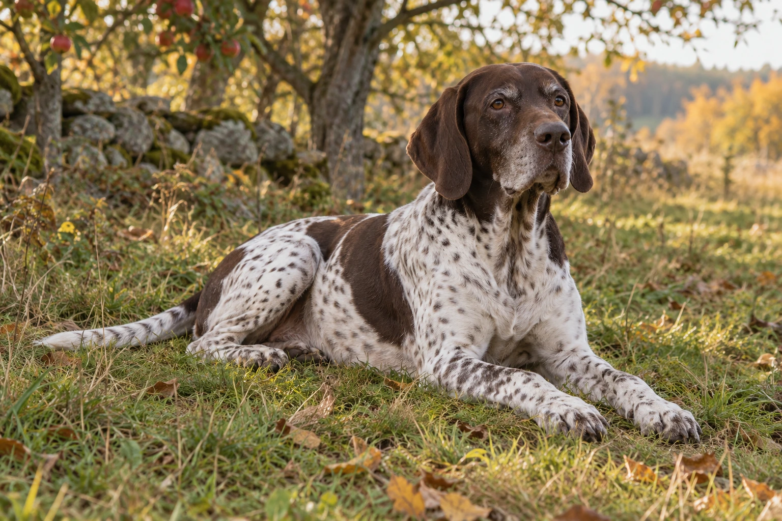 Senior af racen Gammel Dansk Hønsehund, ca. 10 år, i et nordisk hverdagsmiljø
