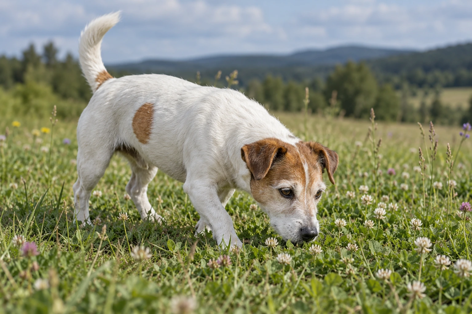 Senior af racen Jack Russell Terrier, ca. 10 år, i et nordisk hverdagsmiljø