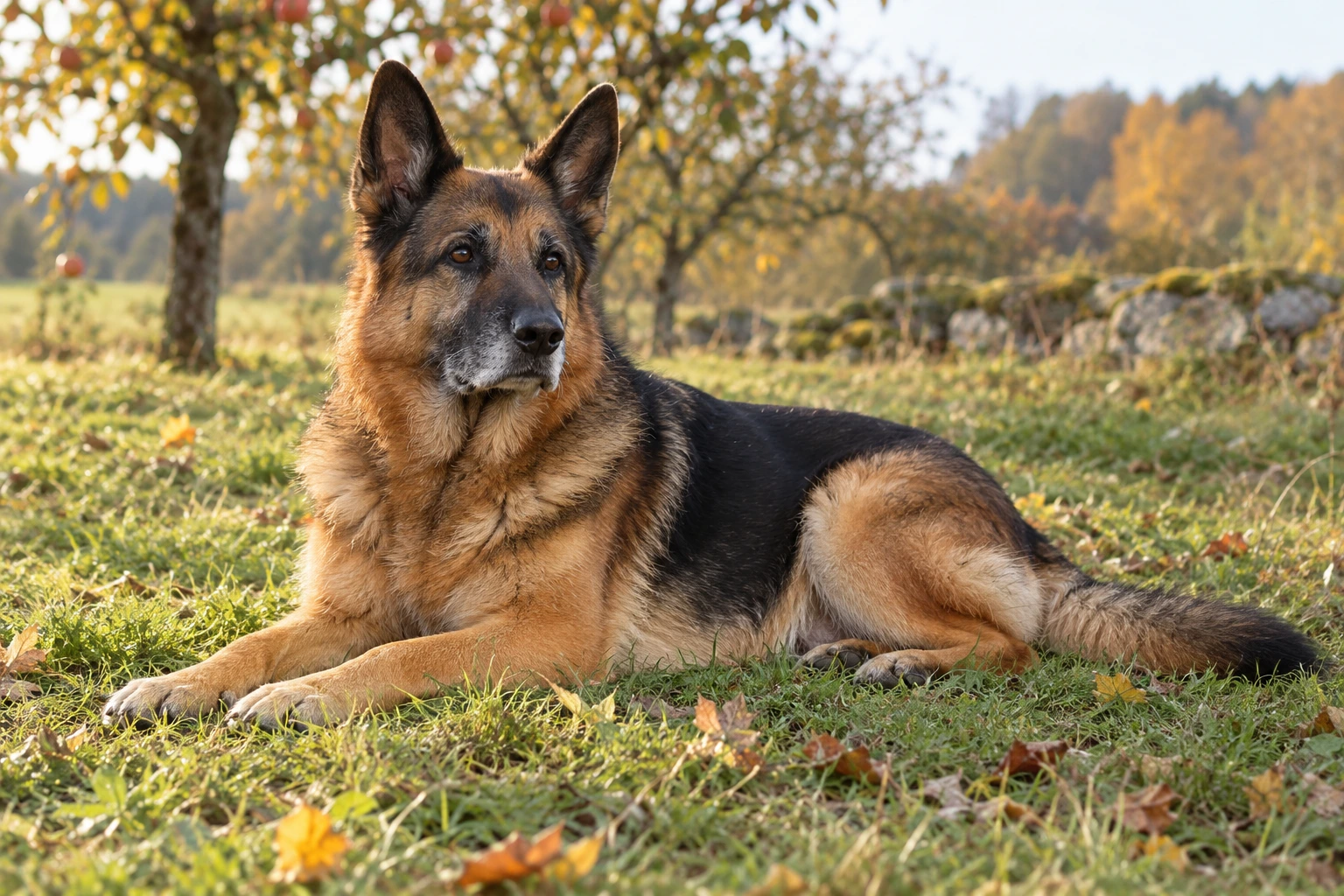Senior af racen Schæferhund, ca. 10 år, i et nordisk hverdagsmiljø
