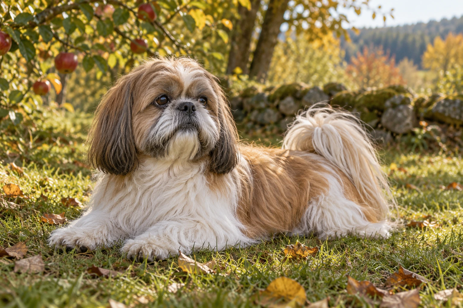Senior af racen Shih Tzu, ca. 10 år, i et nordisk hverdagsmiljø