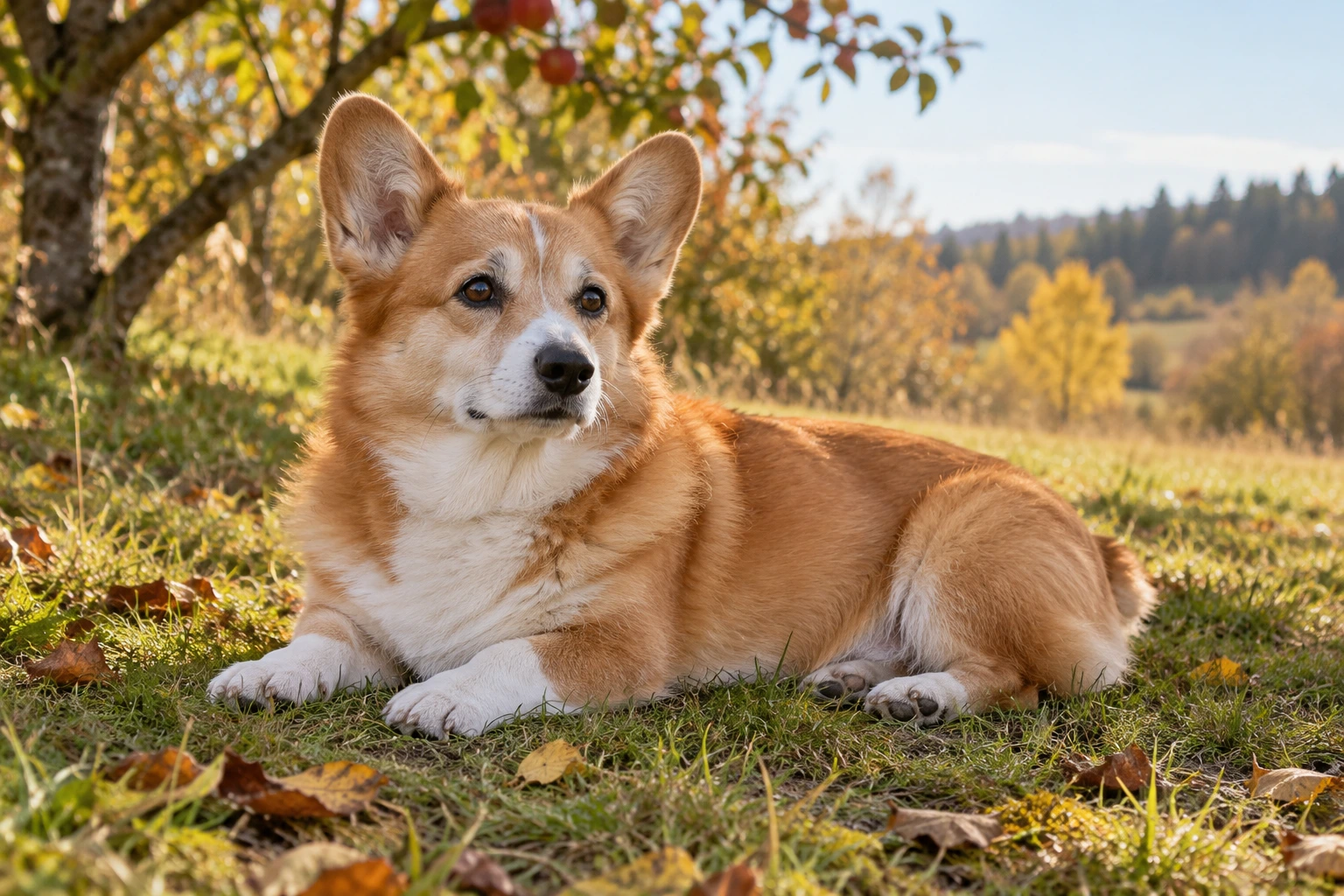 Senior af racen Welsh Corgi Pembroke, ca. 10 år, i et nordisk hverdagsmiljø